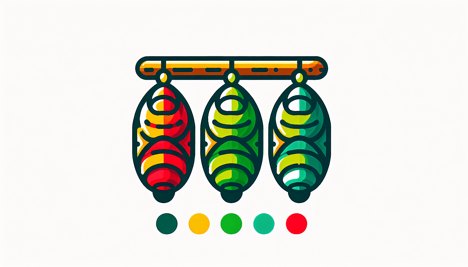 Cocoon in flat illustration style and white background, red #f47574, green #88c7a8, yellow #fcc44b, and blue #645bc8 colors.