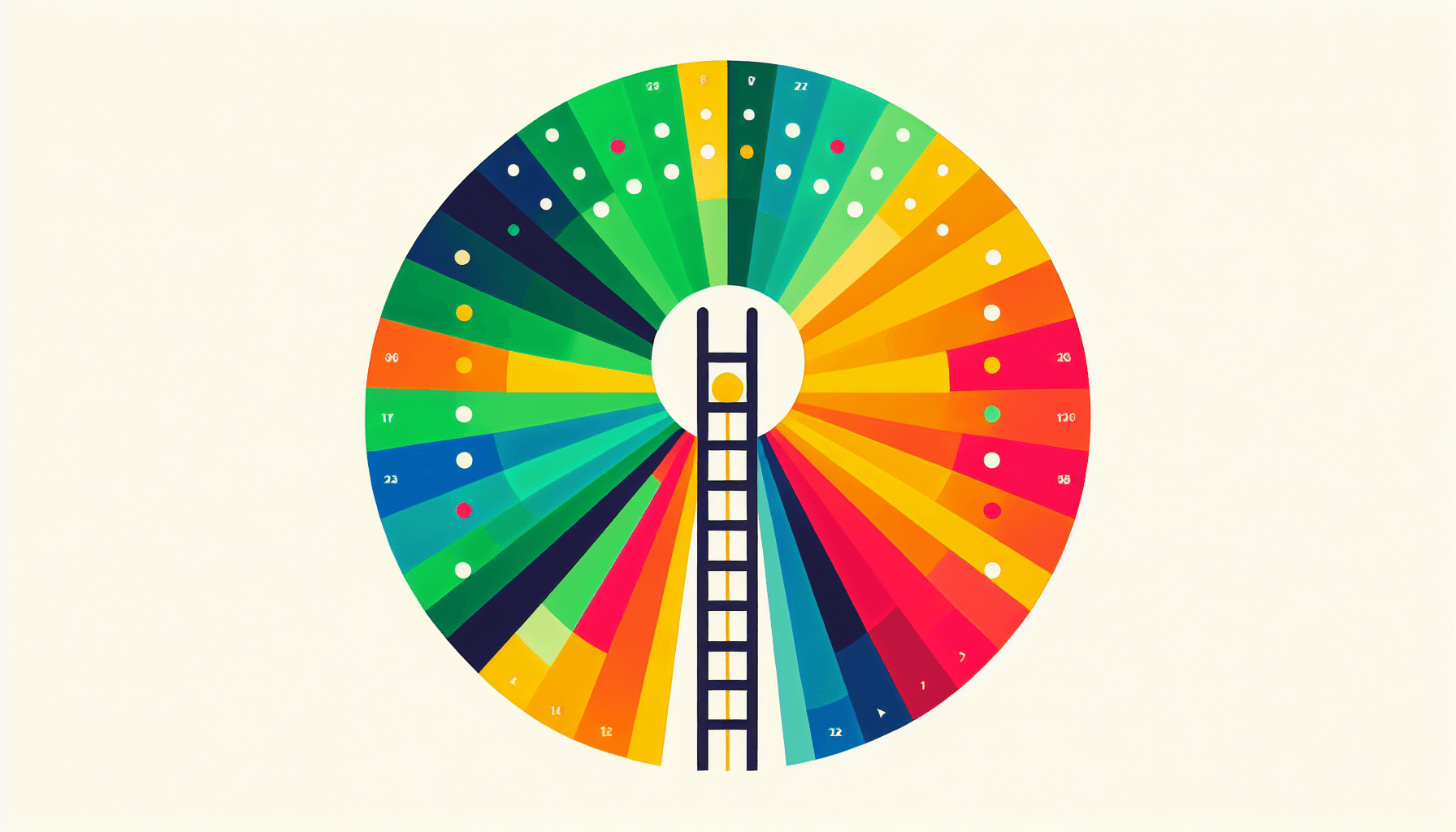 Ladder in flat illustration style and white background, red #f47574, green #88c7a8, yellow #fcc44b, and blue #645bc8 colors.