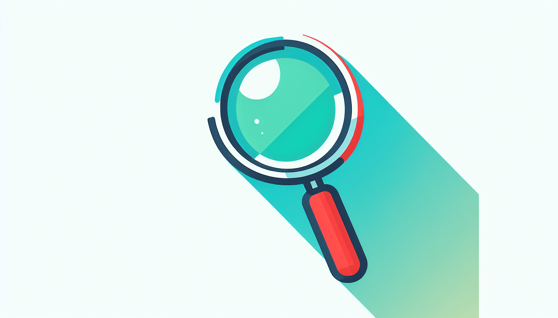 Magnifying glass in flat illustration style and white background, red #f47574, green #88c7a8, yellow #fcc44b, and blue #645bc8 colors.