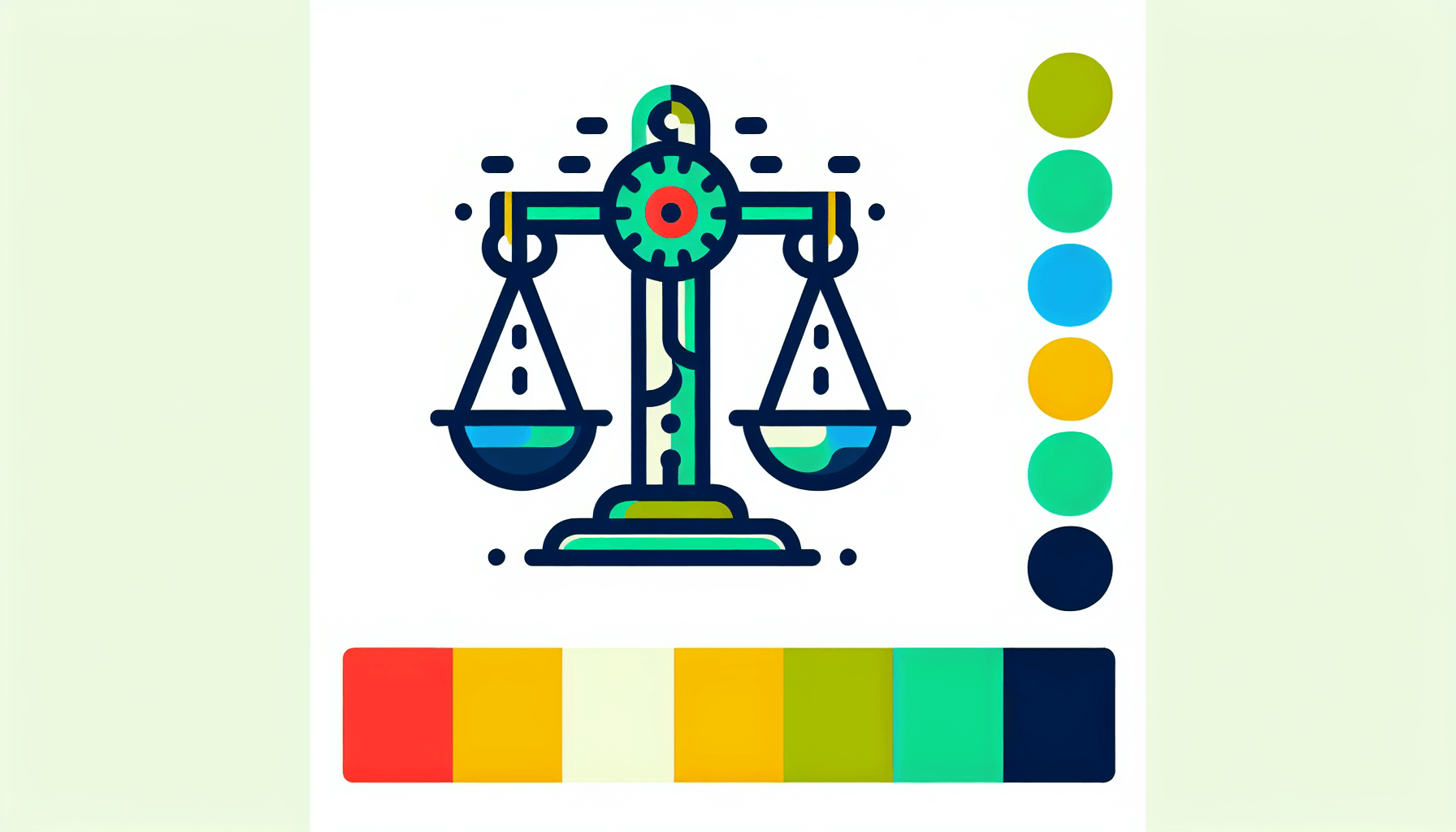 Scale in flat illustration style and white background, red #f47574, green #88c7a8, yellow #fcc44b, and blue #645bc8 colors.