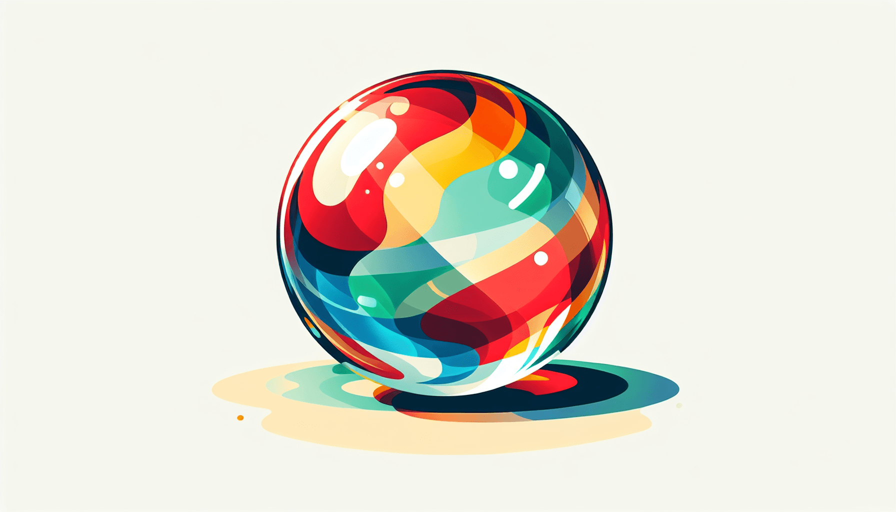 Crystal ball in flat illustration style and white background, red #f47574, green #88c7a8, yellow #fcc44b, and blue #645bc8 colors.