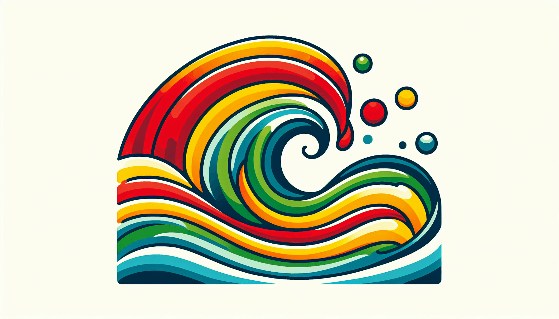 Wave in flat illustration style and white background, red #f47574, green #88c7a8, yellow #fcc44b, and blue #645bc8 colors.
