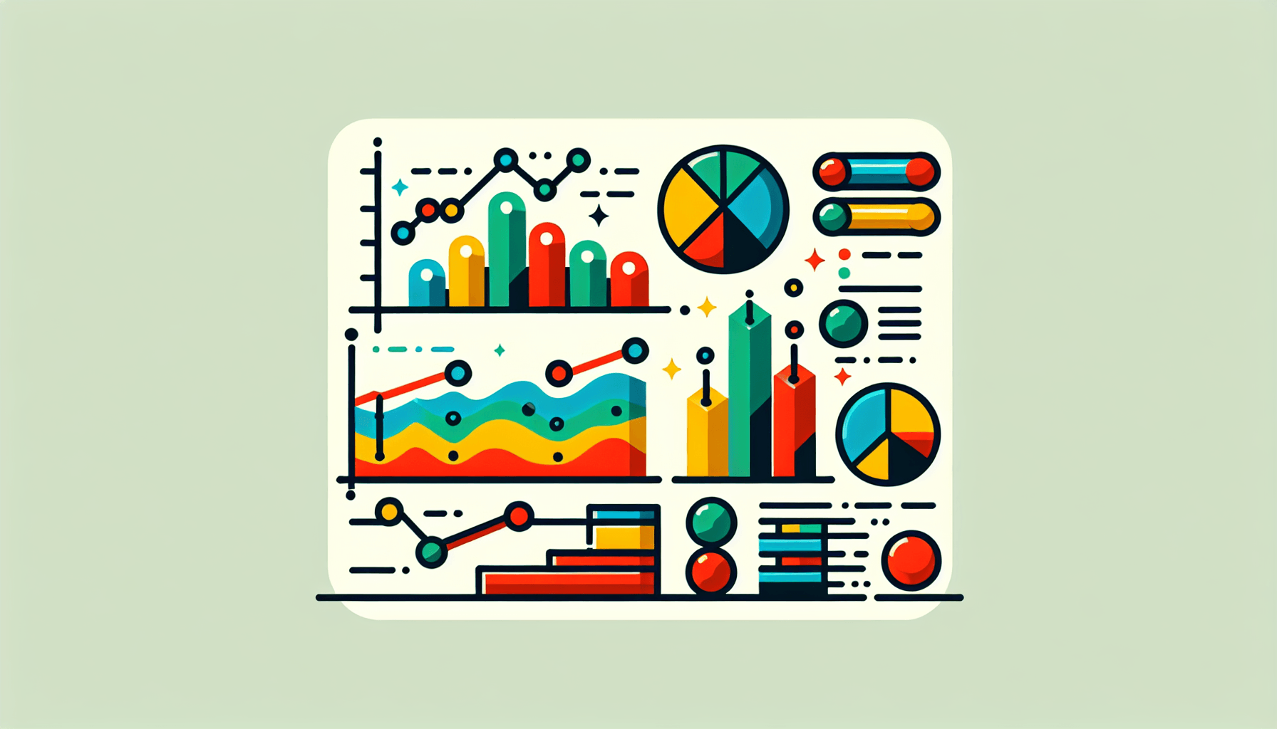 Chart in flat illustration style and white background, red #f47574, green #88c7a8, yellow #fcc44b, and blue #645bc8 colors.