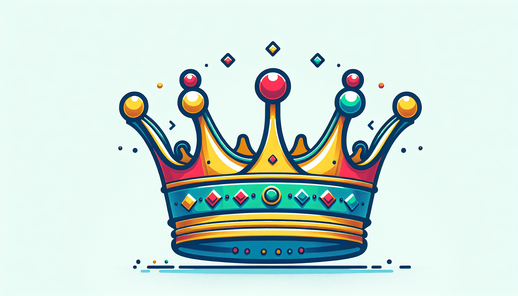 Crown in flat illustration style and white background, red #f47574, green #88c7a8, yellow #fcc44b, and blue #645bc8 colors.