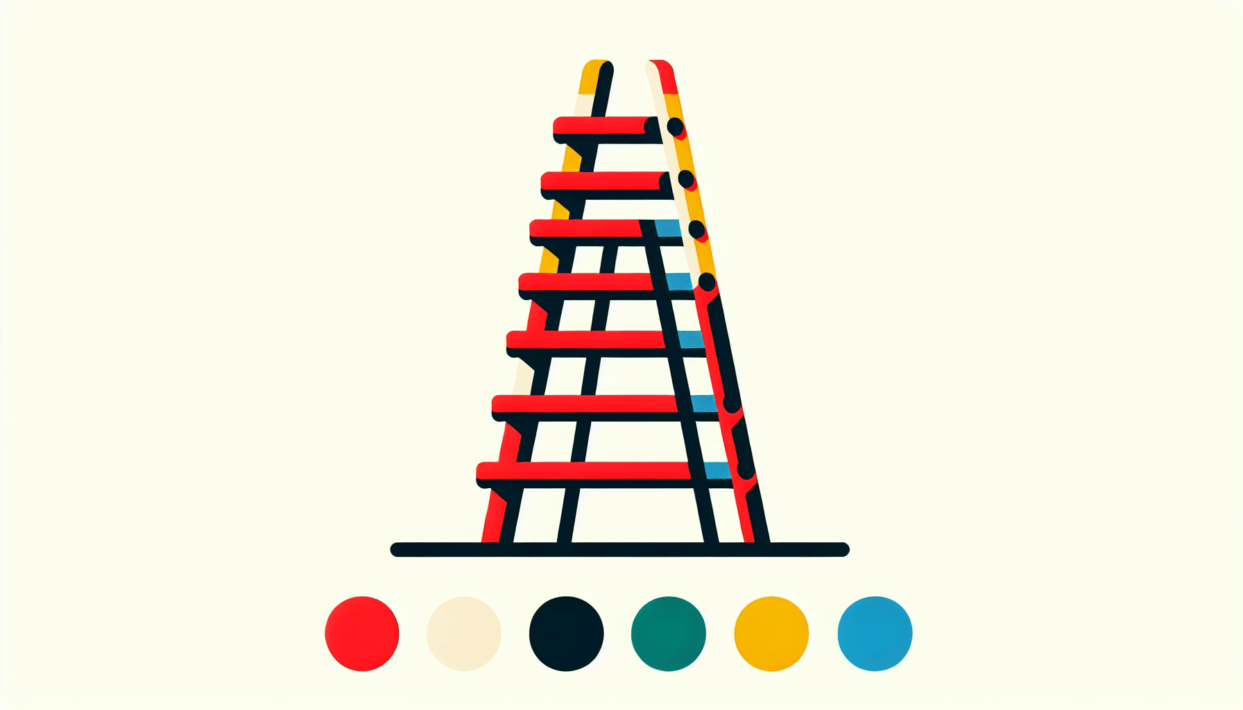 Ladder in flat illustration style and white background, red #f47574, green #88c7a8, yellow #fcc44b, and blue #645bc8 colors.