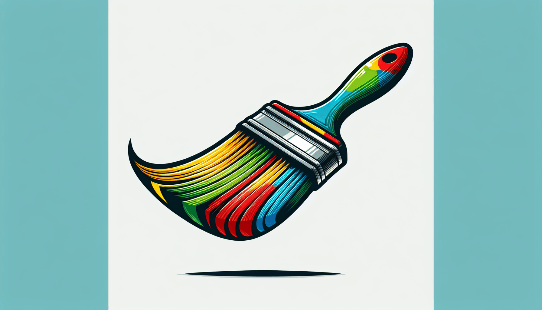Paintbrush in flat illustration style and white background, red #f47574, green #88c7a8, yellow #fcc44b, and blue #645bc8 colors.