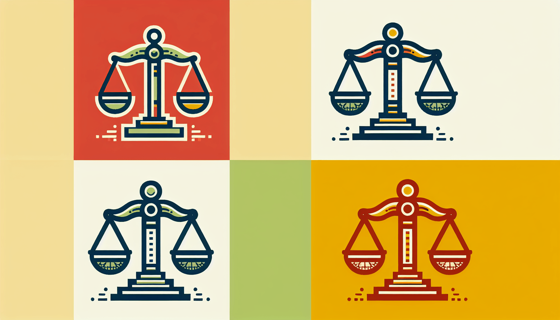 Scales in flat illustration style and white background, red #f47574, green #88c7a8, yellow #fcc44b, and blue #645bc8 colors.