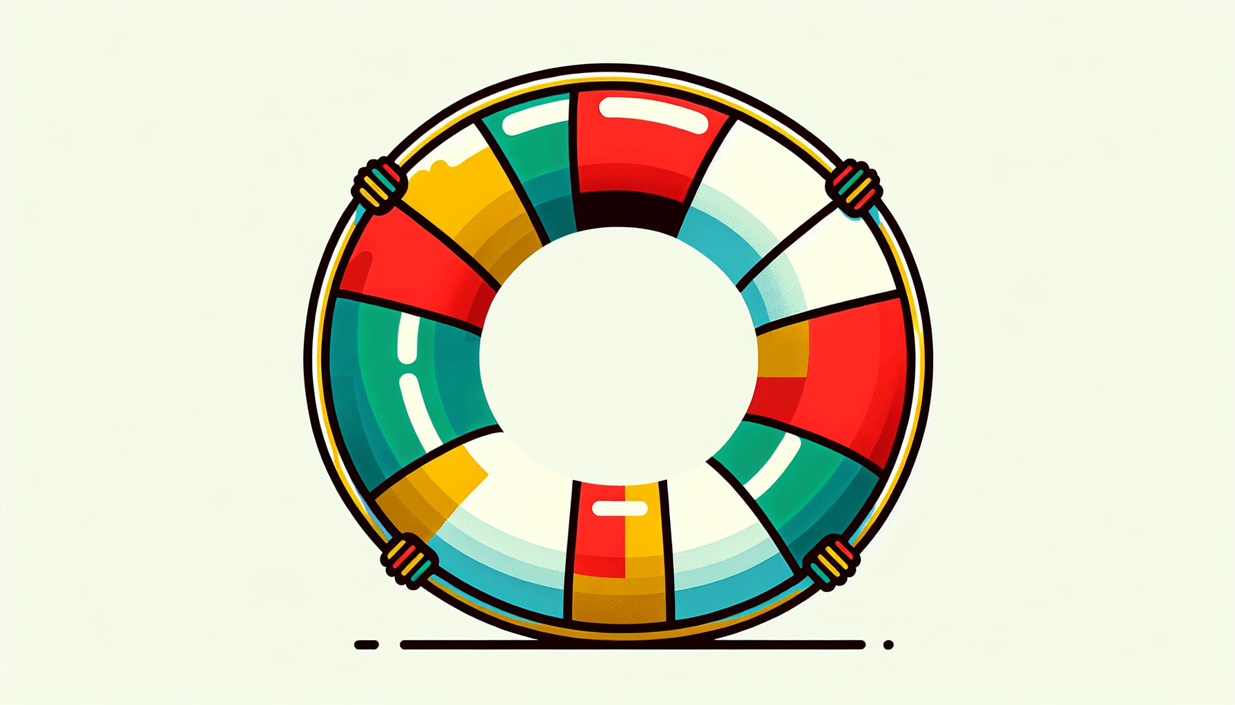 Lifebuoy in flat illustration style and white background, red #f47574, green #88c7a8, yellow #fcc44b, and blue #645bc8 colors.