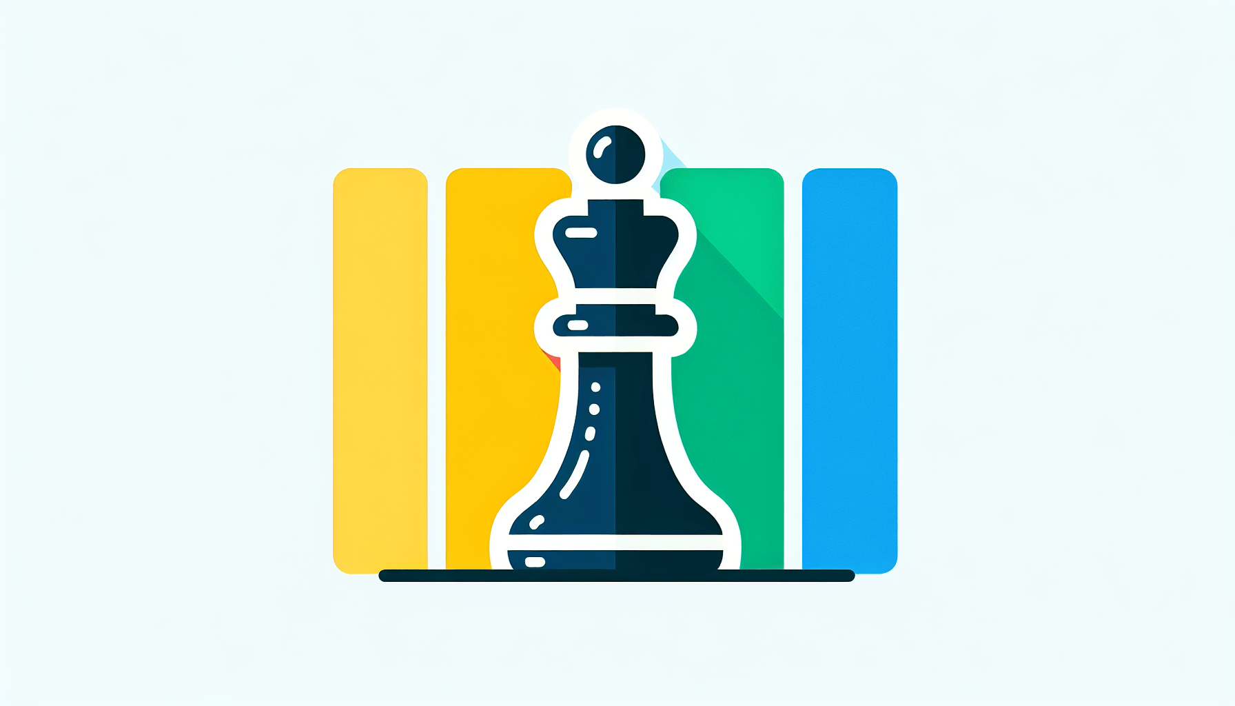 Chess piece in flat illustration style and white background, red #f47574, green #88c7a8, yellow #fcc44b, and blue #645bc8 colors.