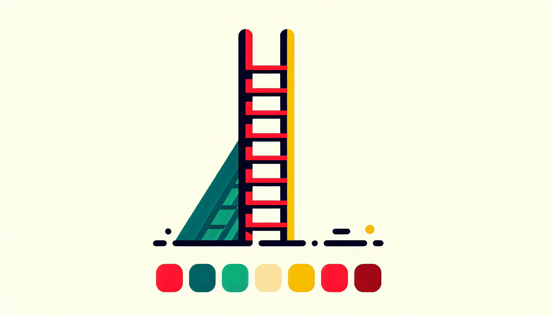 Ladder in flat illustration style and white background, red #f47574, green #88c7a8, yellow #fcc44b, and blue #645bc8 colors.