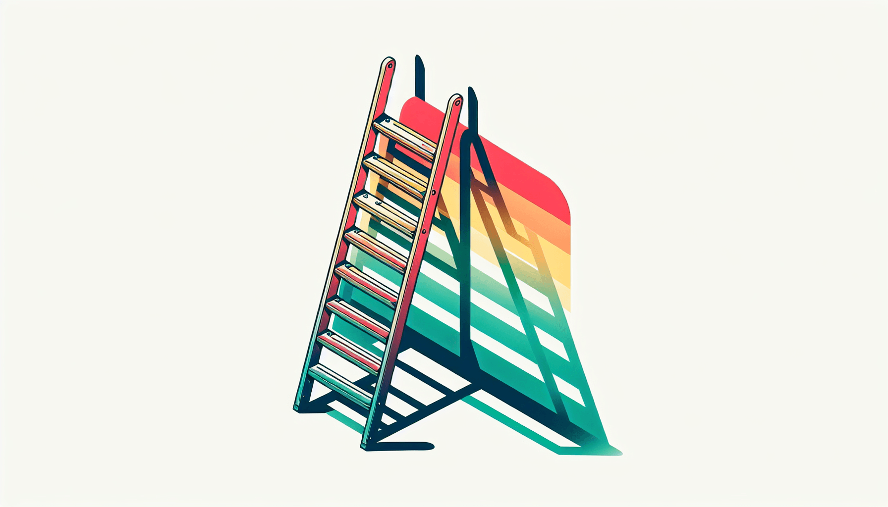 Ladder in flat illustration style and white background, red #f47574, green #88c7a8, yellow #fcc44b, and blue #645bc8 colors.