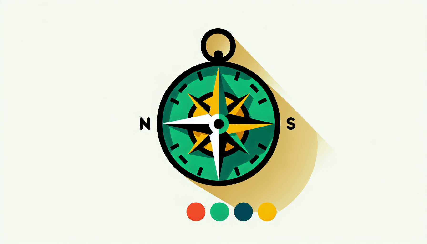 Compass in flat illustration style and white background, red #f47574, green #88c7a8, yellow #fcc44b, and blue #645bc8 colors.