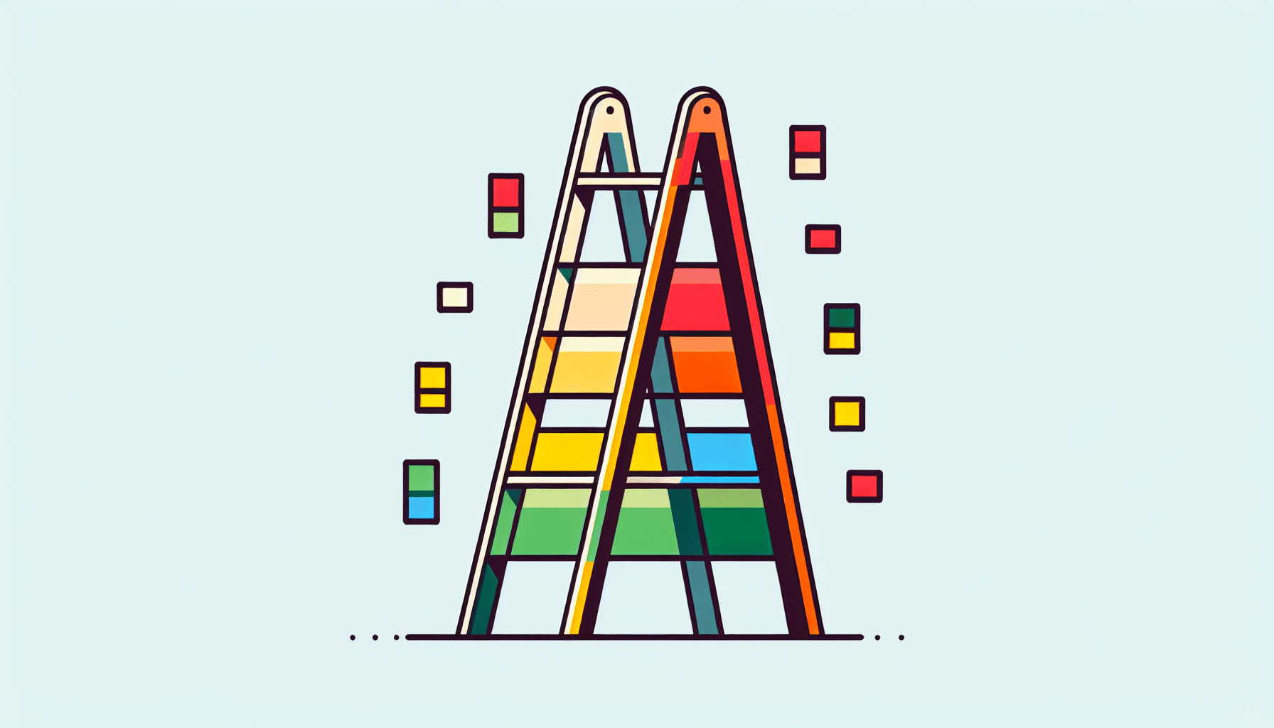 Ladder in flat illustration style and white background, red #f47574, green #88c7a8, yellow #fcc44b, and blue #645bc8 colors.