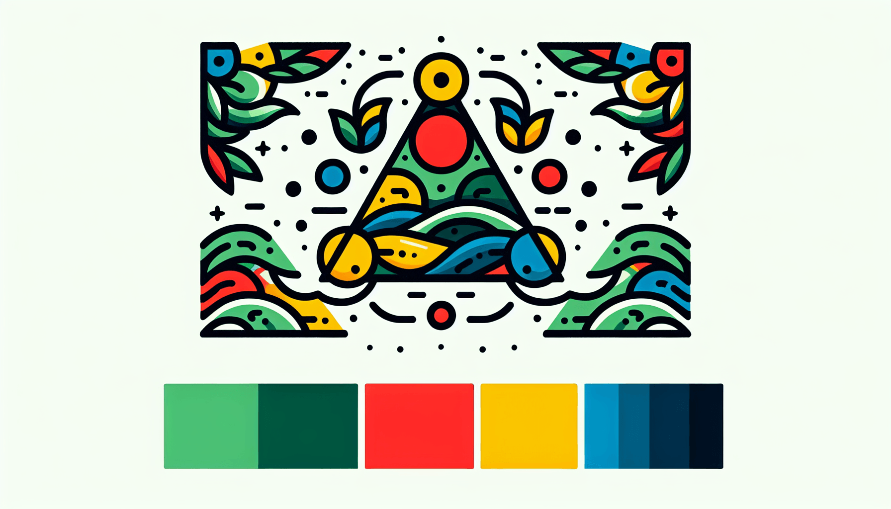 Trifecta in flat illustration style and white background, red #f47574, green #88c7a8, yellow #fcc44b, and blue #645bc8 colors.