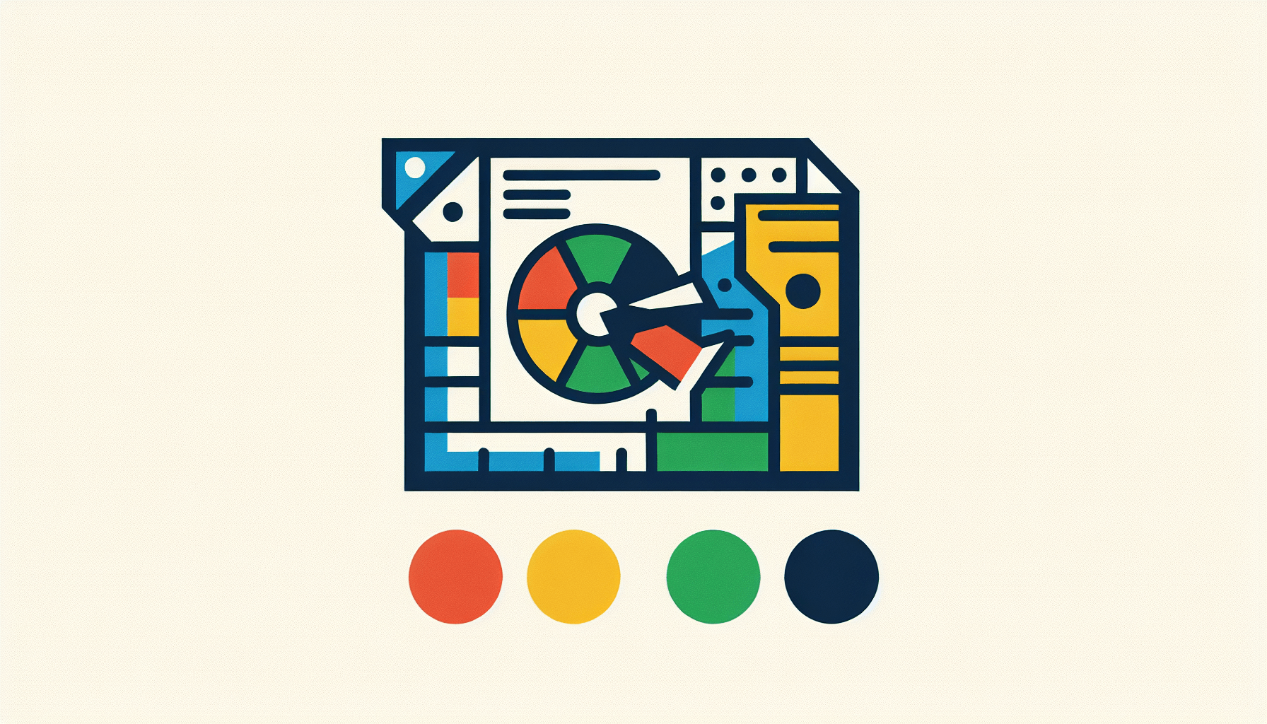 Blueprint in flat illustration style and white background, red #f47574, green #88c7a8, yellow #fcc44b, and blue #645bc8 colors.
