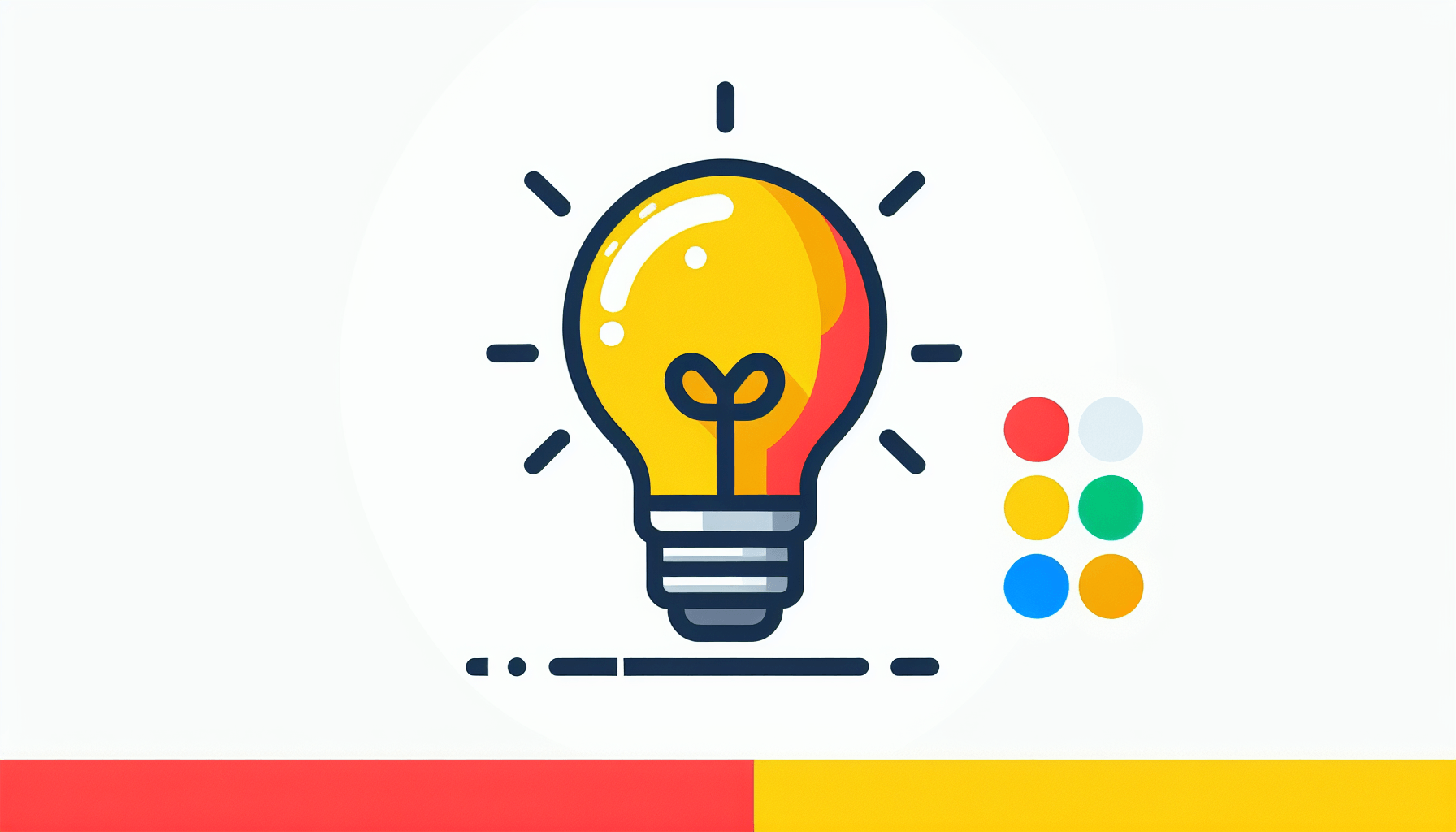 Lightbulb in flat illustration style and white background, red #f47574, green #88c7a8, yellow #fcc44b, and blue #645bc8 colors.