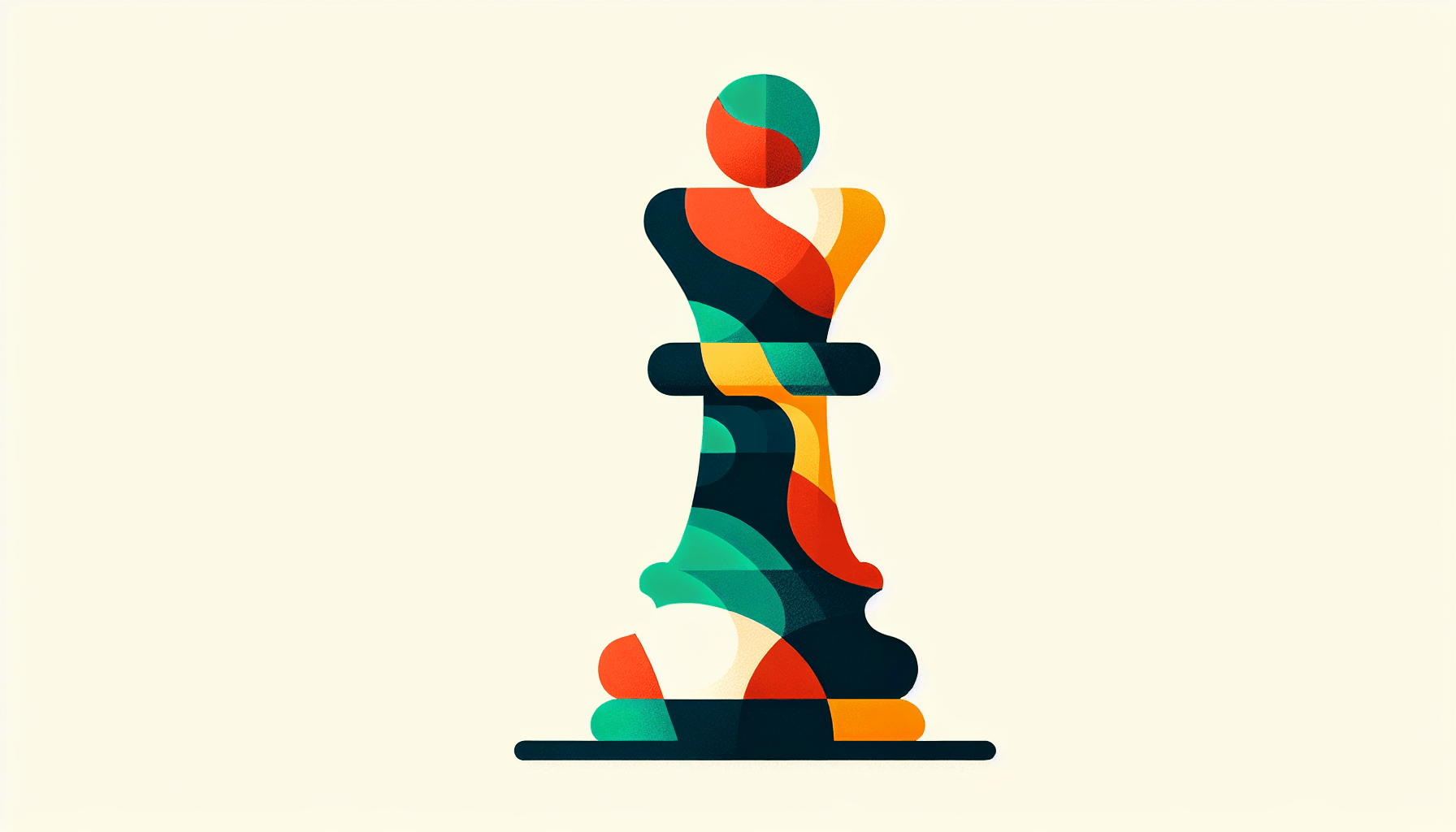 Chess piece in flat illustration style and white background, red #f47574, green #88c7a8, yellow #fcc44b, and blue #645bc8 colors.