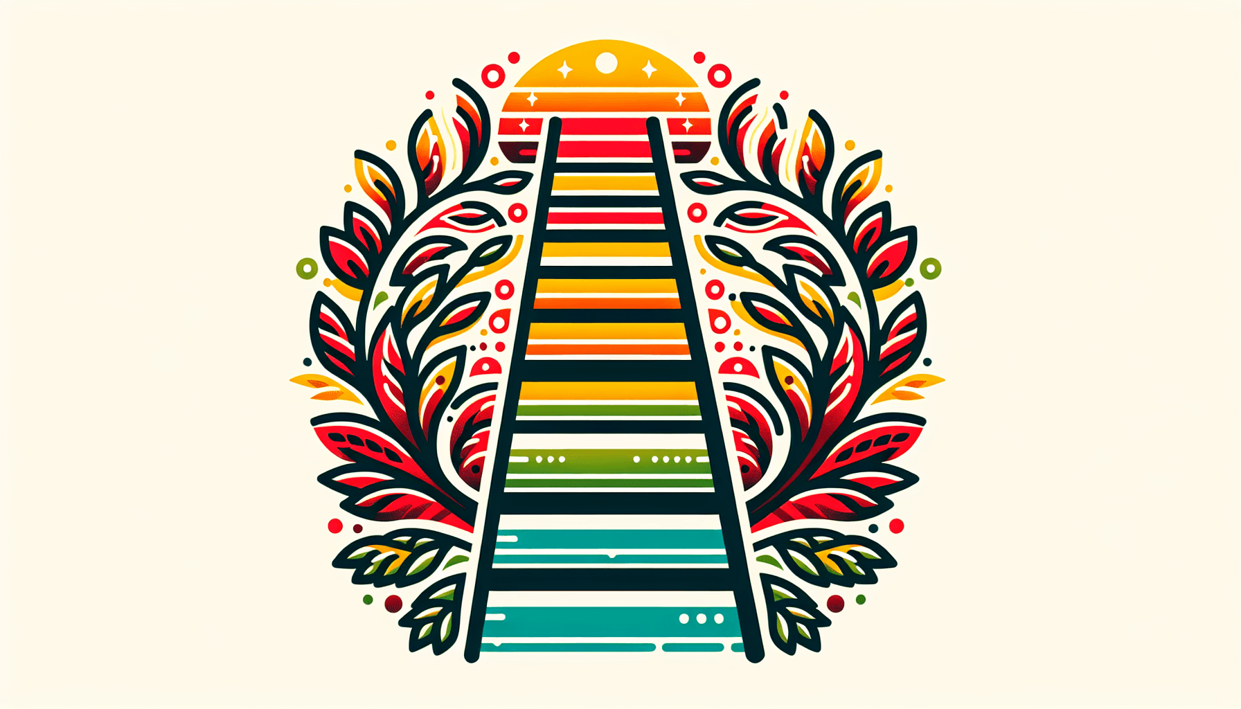 Ladder in flat illustration style and white background, red #f47574, green #88c7a8, yellow #fcc44b, and blue #645bc8 colors.