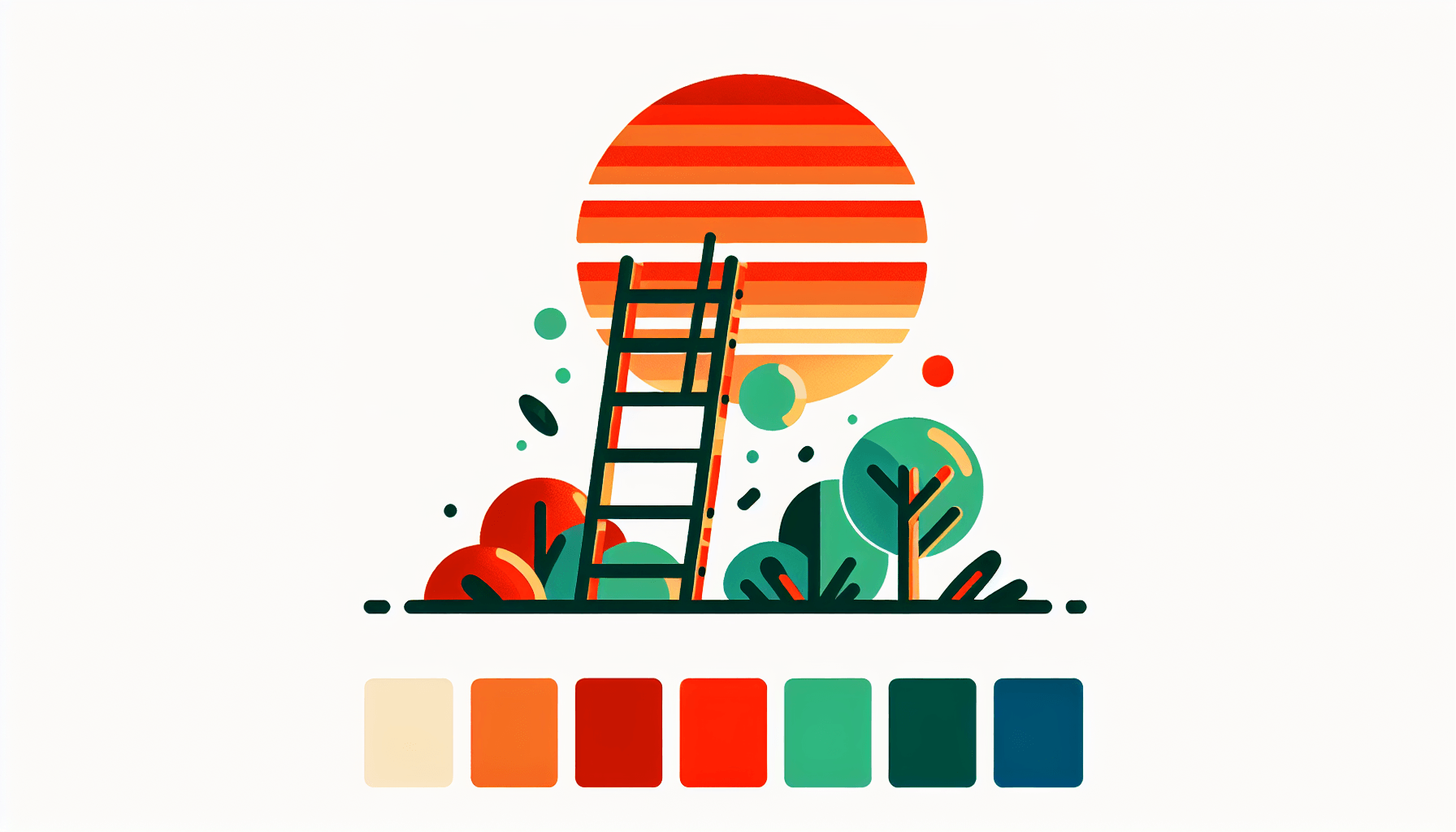 Ladder in flat illustration style and white background, red #f47574, green #88c7a8, yellow #fcc44b, and blue #645bc8 colors.