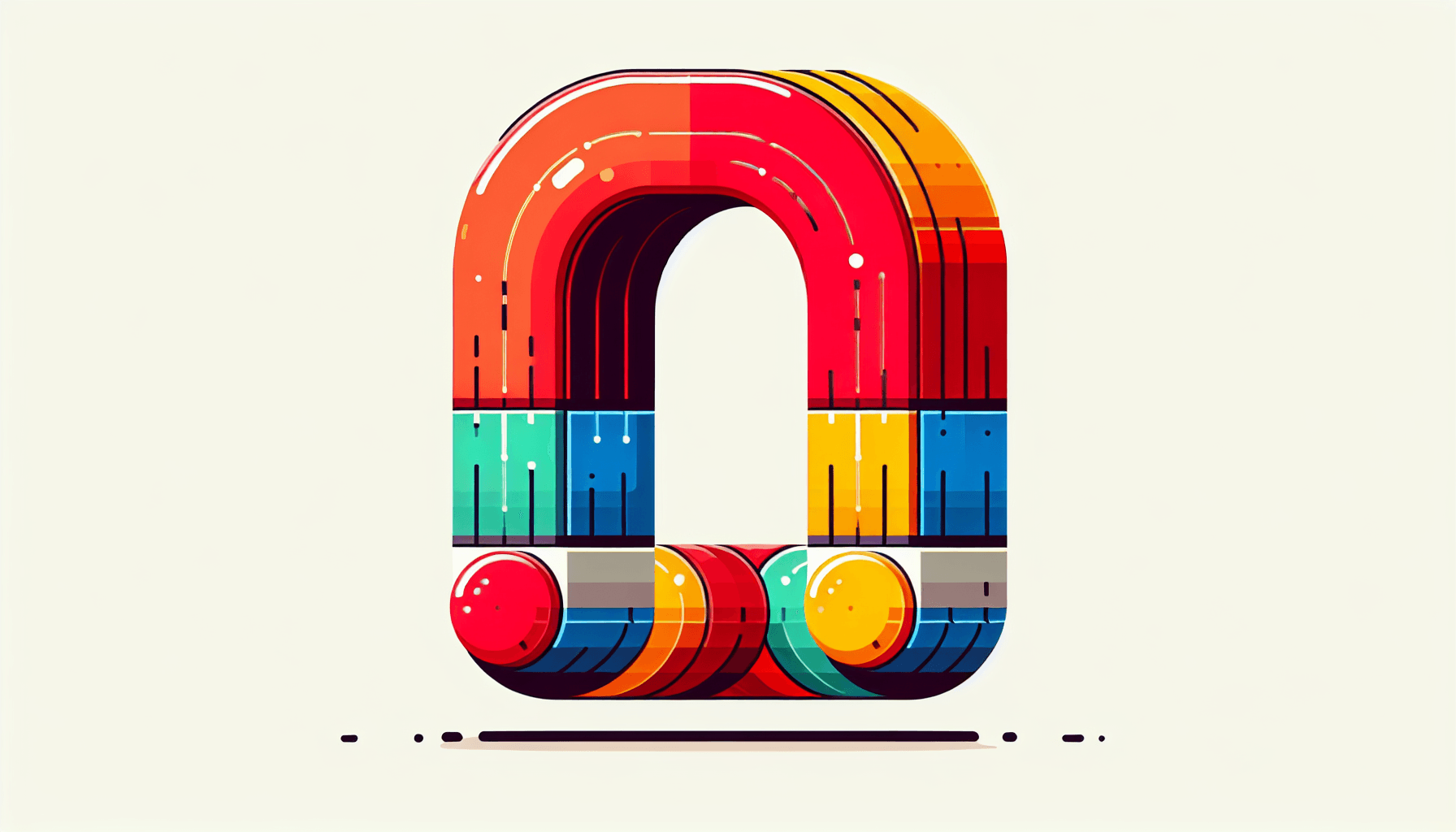 Magnet in flat illustration style and white background, red #f47574, green #88c7a8, yellow #fcc44b, and blue #645bc8 colors.