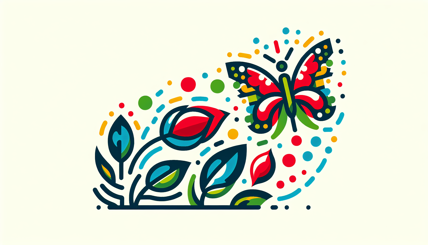 Metamorphosis in flat illustration style and white background, red #f47574, green #88c7a8, yellow #fcc44b, and blue #645bc8 colors.
