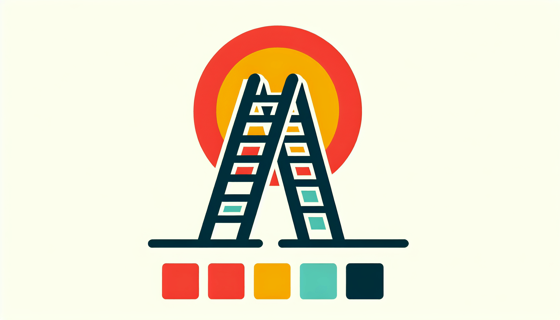 Ladder in flat illustration style and white background, red #f47574, green #88c7a8, yellow #fcc44b, and blue #645bc8 colors.
