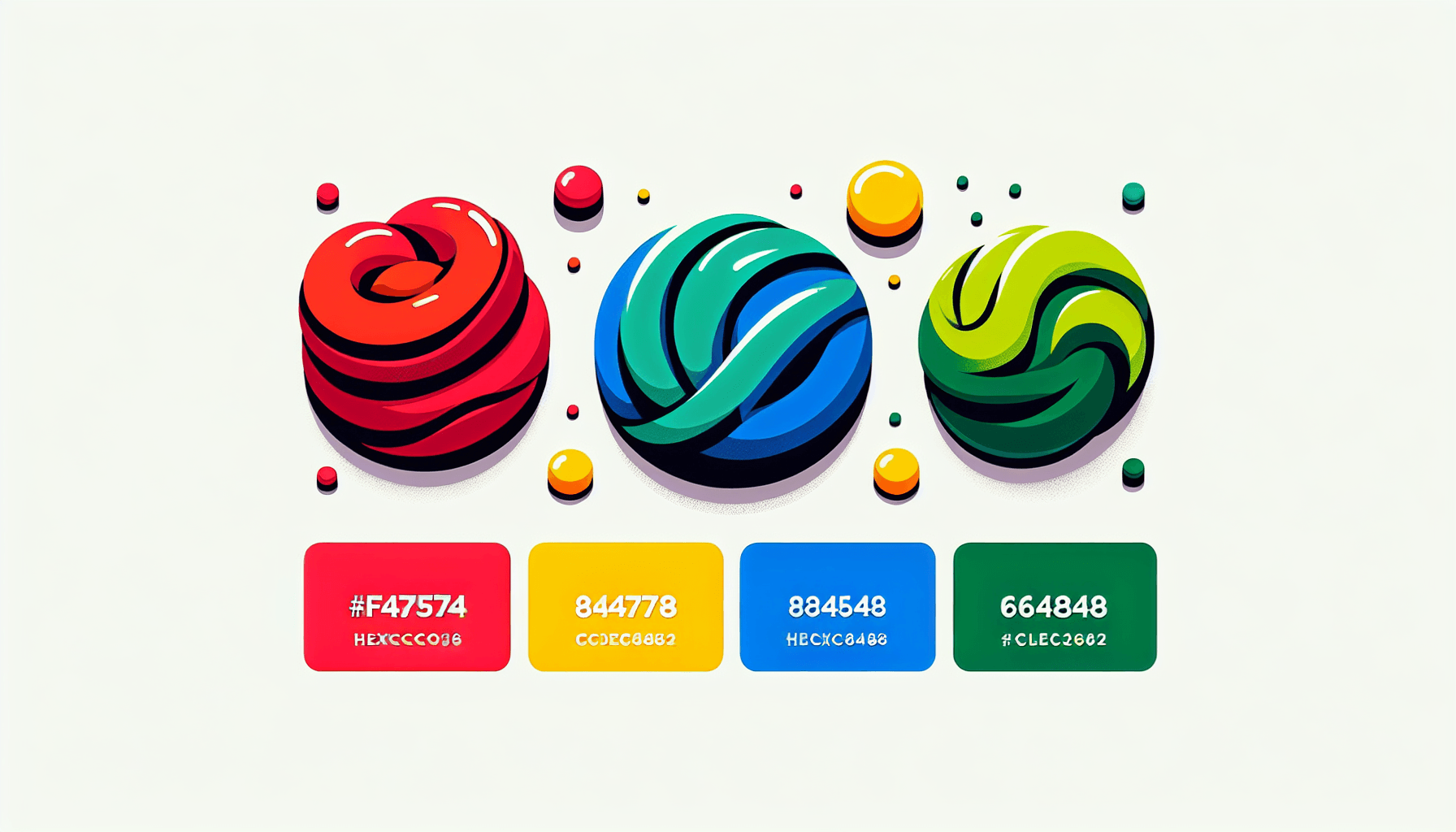 Play dough in flat illustration style and white background, red #f47574, green #88c7a8, yellow #fcc44b, and blue #645bc8 colors.