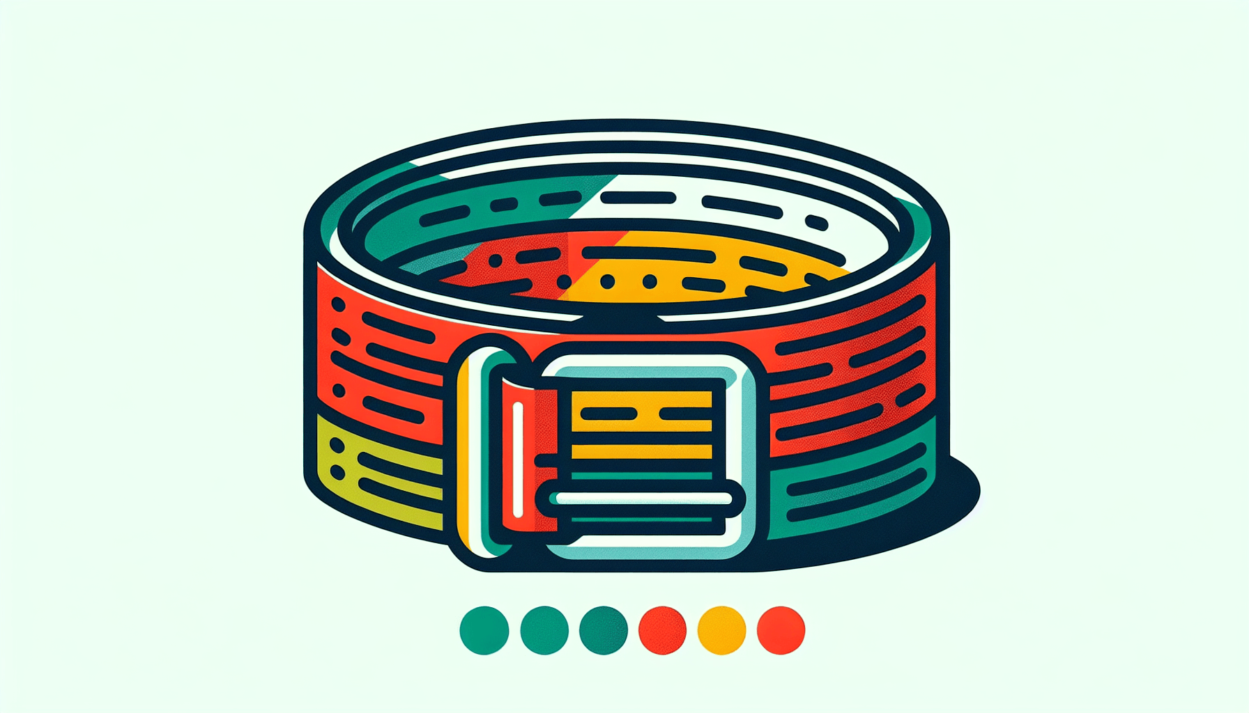 Belt in flat illustration style and white background, red #f47574, green #88c7a8, yellow #fcc44b, and blue #645bc8 colors.