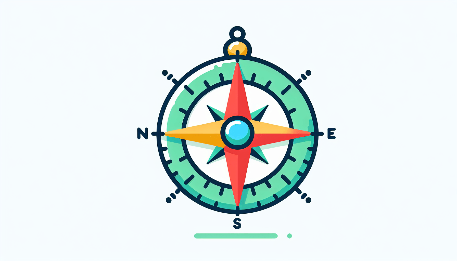 Compass in flat illustration style and white background, red #f47574, green #88c7a8, yellow #fcc44b, and blue #645bc8 colors.