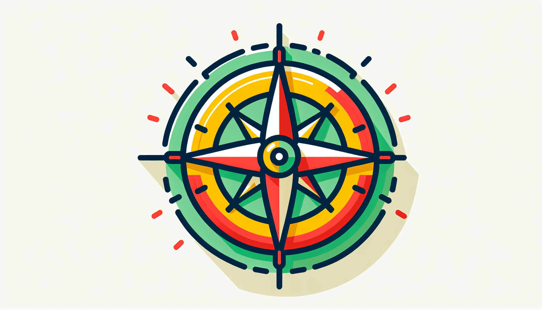 Compass in flat illustration style and white background, red #f47574, green #88c7a8, yellow #fcc44b, and blue #645bc8 colors.