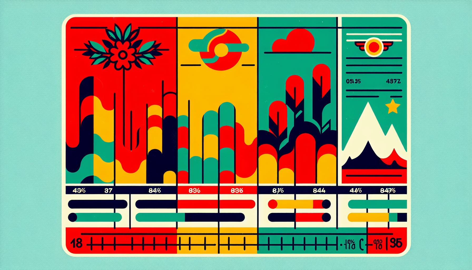 Boletín de calificaciones en estilo de ilustración plana y fondo blanco, colores rojo #f47574, verde #88c7a8, amarillo #fcc44b y azul #645bc8.