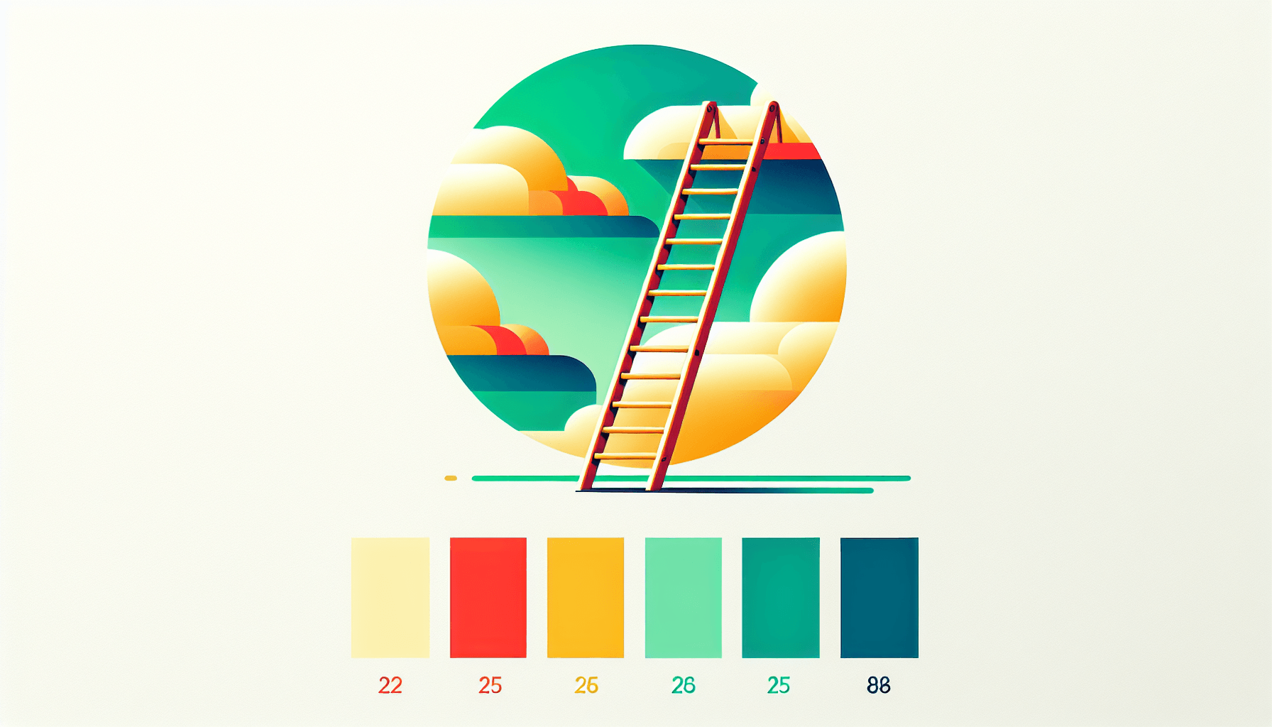 Ladder in flat illustration style and white background, red #f47574, green #88c7a8, yellow #fcc44b, and blue #645bc8 colors.
