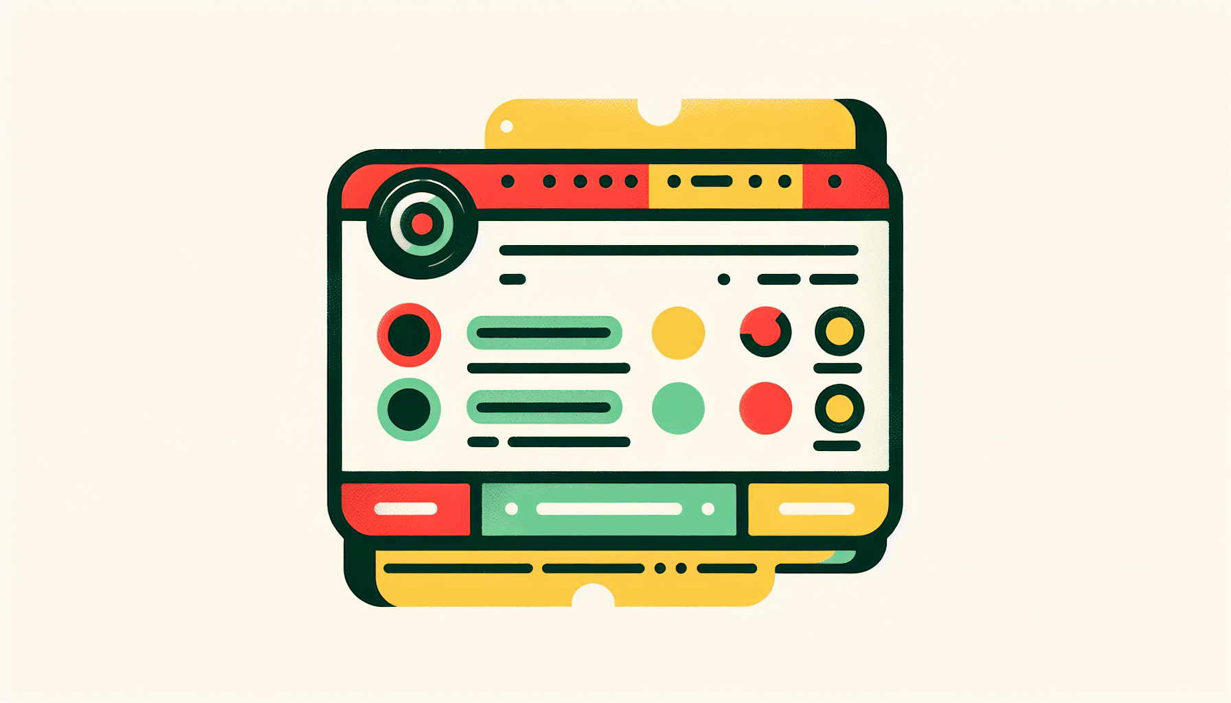 Report card in flat illustration style and white background, red #f47574, green #88c7a8, yellow #fcc44b, and blue #645bc8 colors.