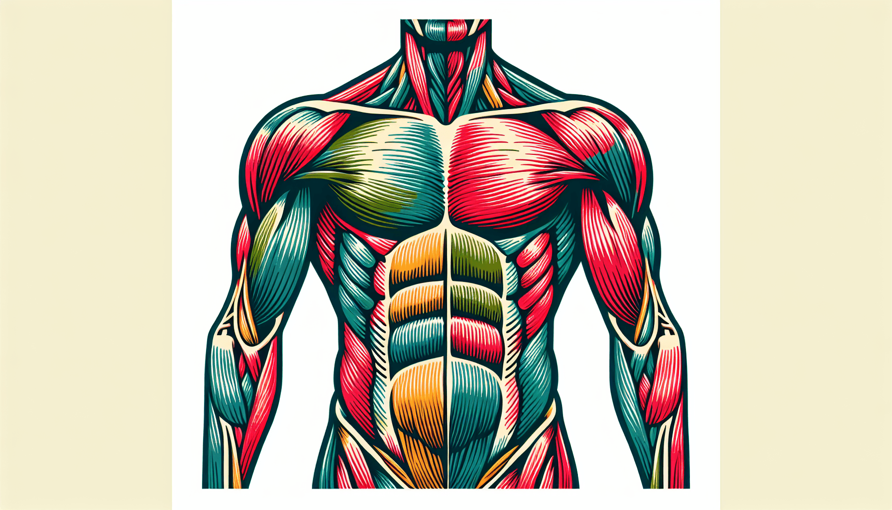 Muscle in flat illustration style and white background, red #f47574, green #88c7a8, yellow #fcc44b, and blue #645bc8 colors.