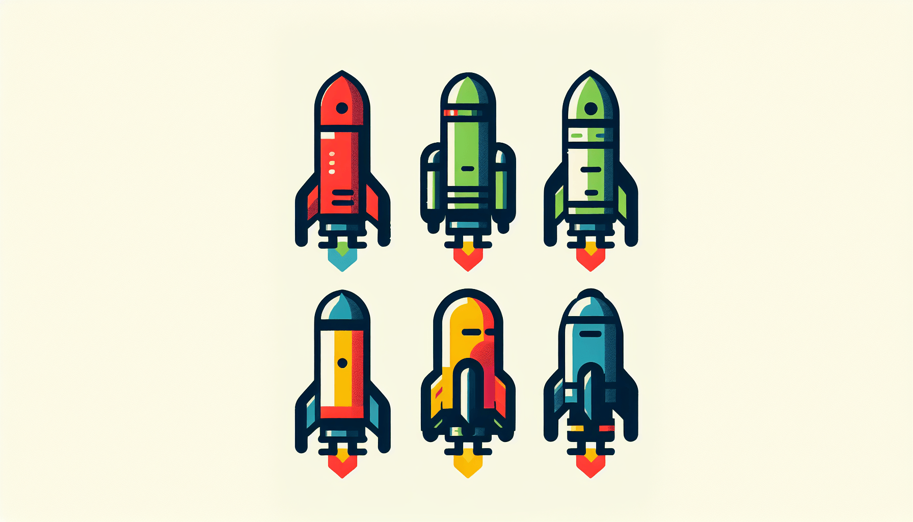 Boosters in flat illustration style and white background, red #f47574, green #88c7a8, yellow #fcc44b, and blue #645bc8 colors.