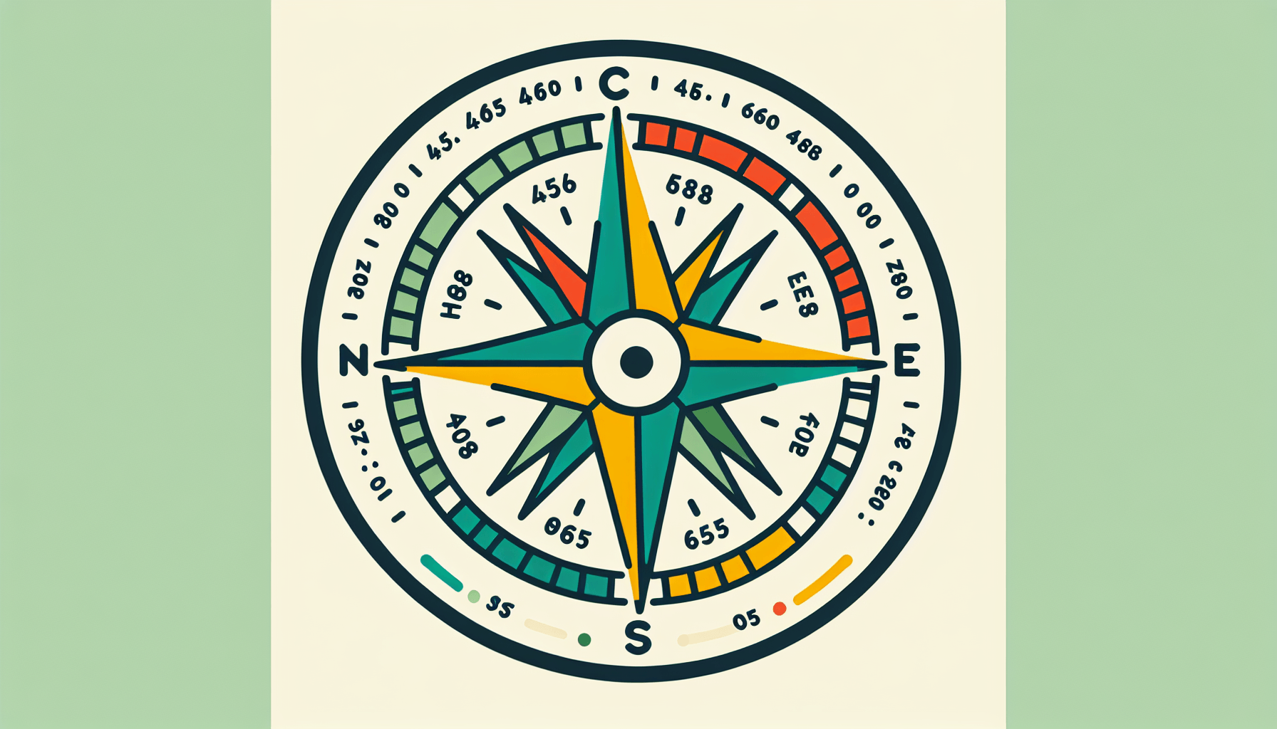 Compass in flat illustration style and white background, red #f47574, green #88c7a8, yellow #fcc44b, and blue #645bc8 colors.