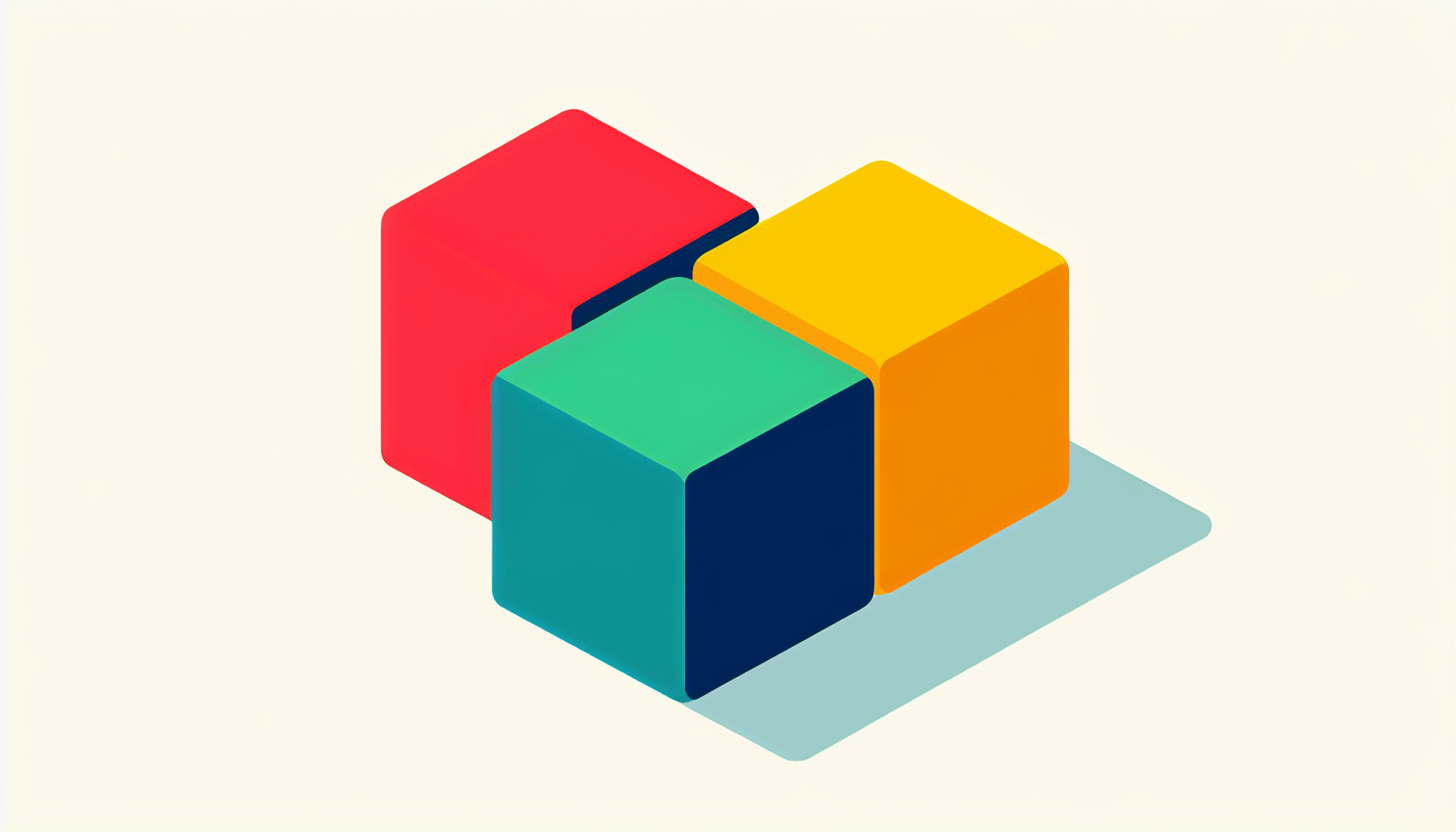 Blocks in flat illustration style and white background, red #f47574, green #88c7a8, yellow #fcc44b, and blue #645bc8 colors.