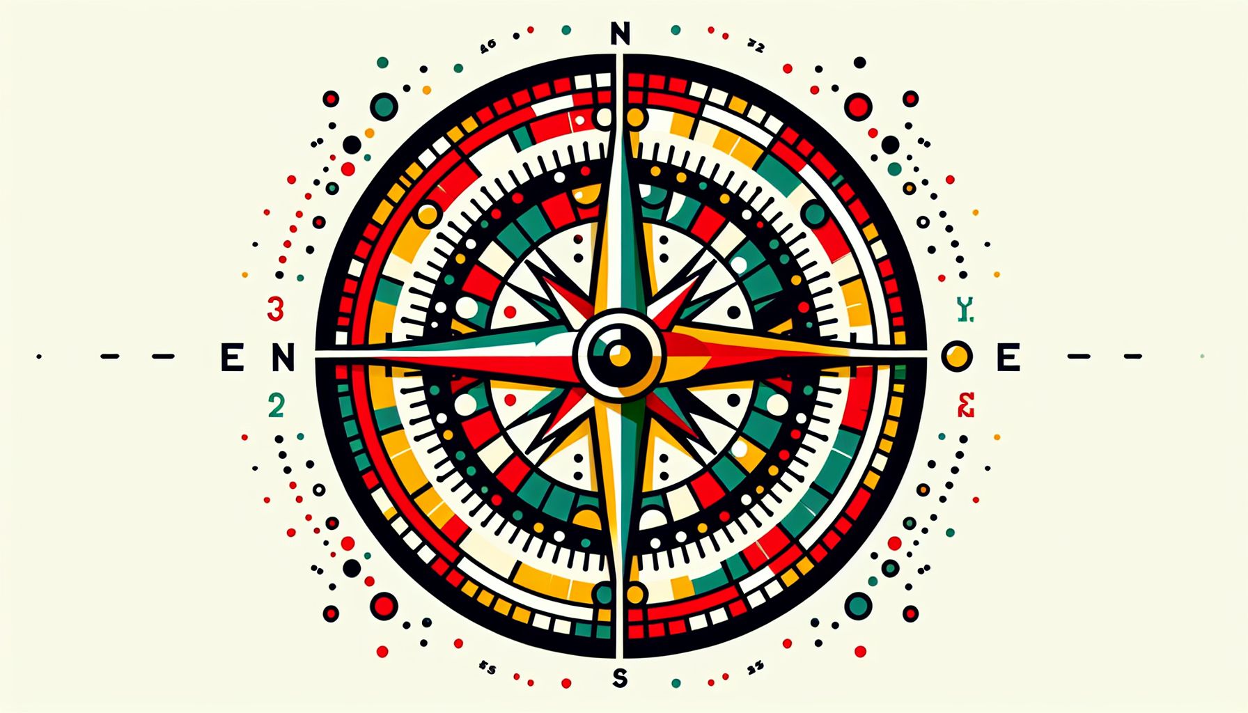 Compass in flat illustration style and white background, red #f47574, green #88c7a8, yellow #fcc44b, and blue #645bc8 colors.