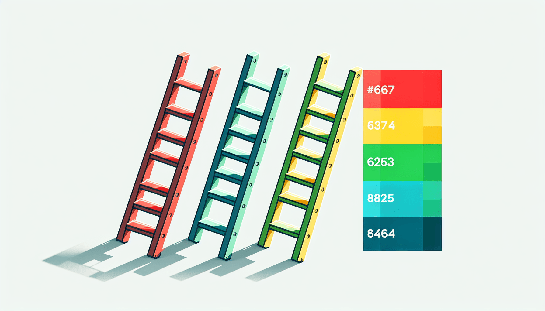 Ladder in flat illustration style and white background, red #f47574, green #88c7a8, yellow #fcc44b, and blue #645bc8 colors.