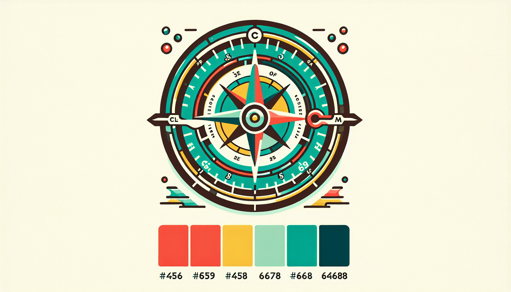 Compass in flat illustration style and white background, red #f47574, green #88c7a8, yellow #fcc44b, and blue #645bc8 colors.