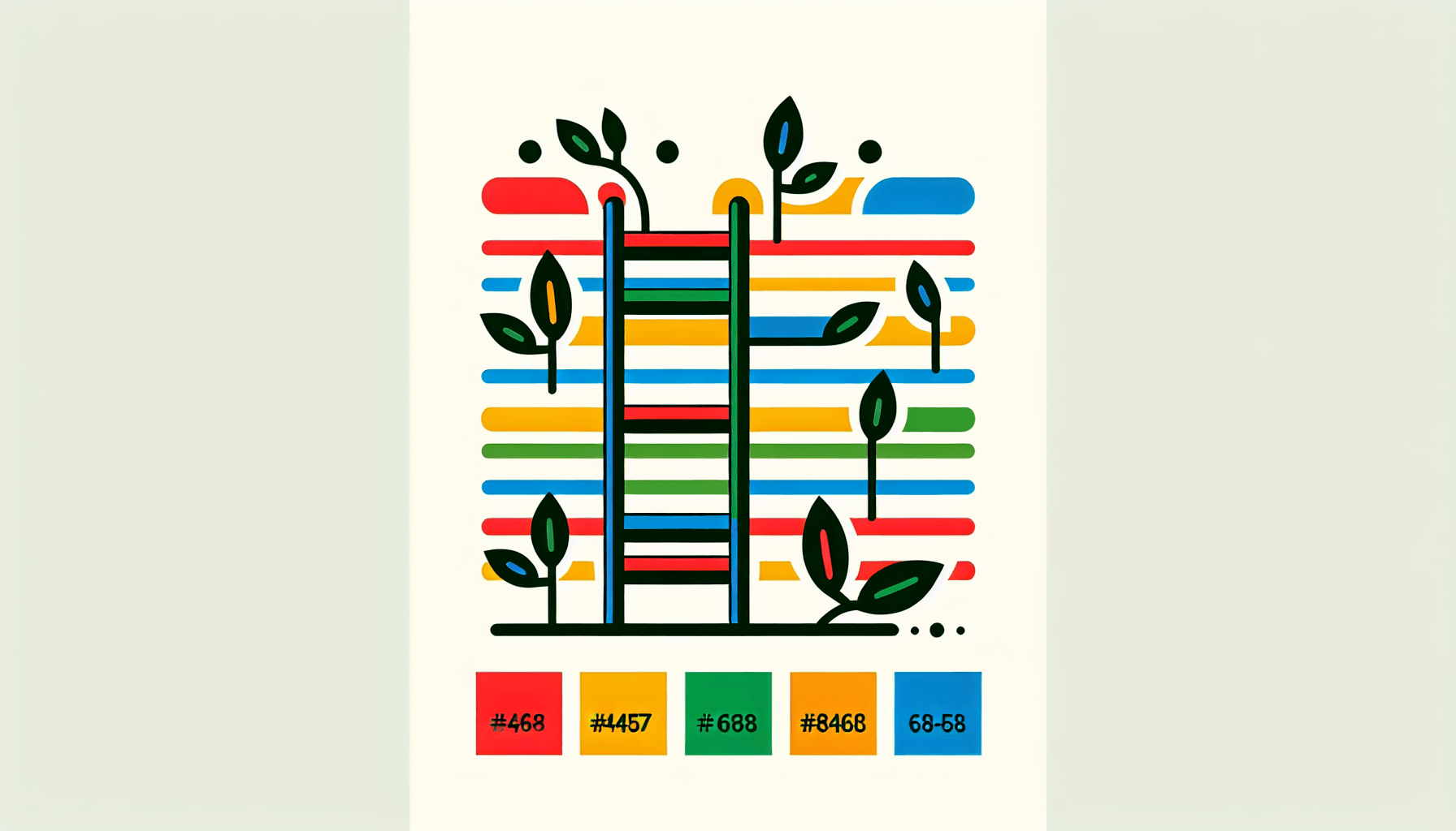 Ladder in flat illustration style and white background, red #f47574, green #88c7a8, yellow #fcc44b, and blue #645bc8 colors.