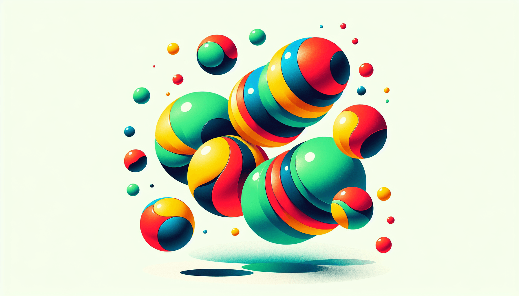 Juggling balls in flat illustration style and white background, red #f47574, green #88c7a8, yellow #fcc44b, and blue #645bc8 colors.