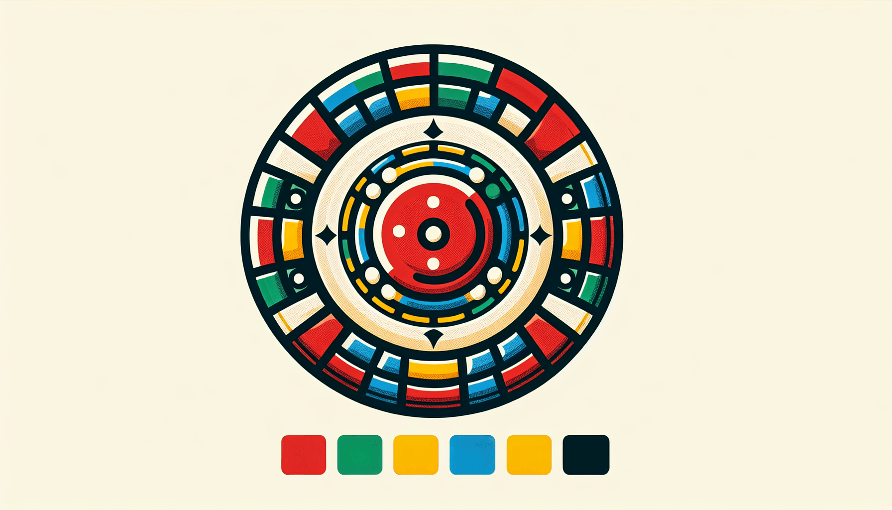 Poker Chip in flat illustration style and white background, red #f47574, green #88c7a8, yellow #fcc44b, and blue #645bc8 colors.