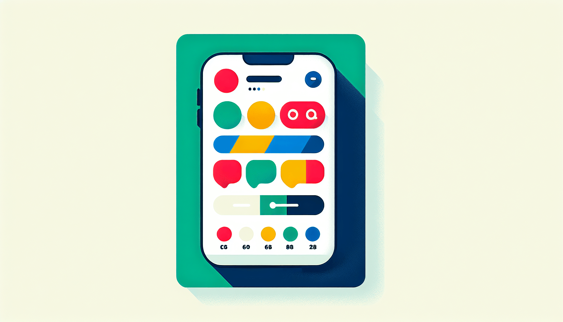 App in flat illustration style and white background, red #f47574, green #88c7a8, yellow #fcc44b, and blue #645bc8 colors.