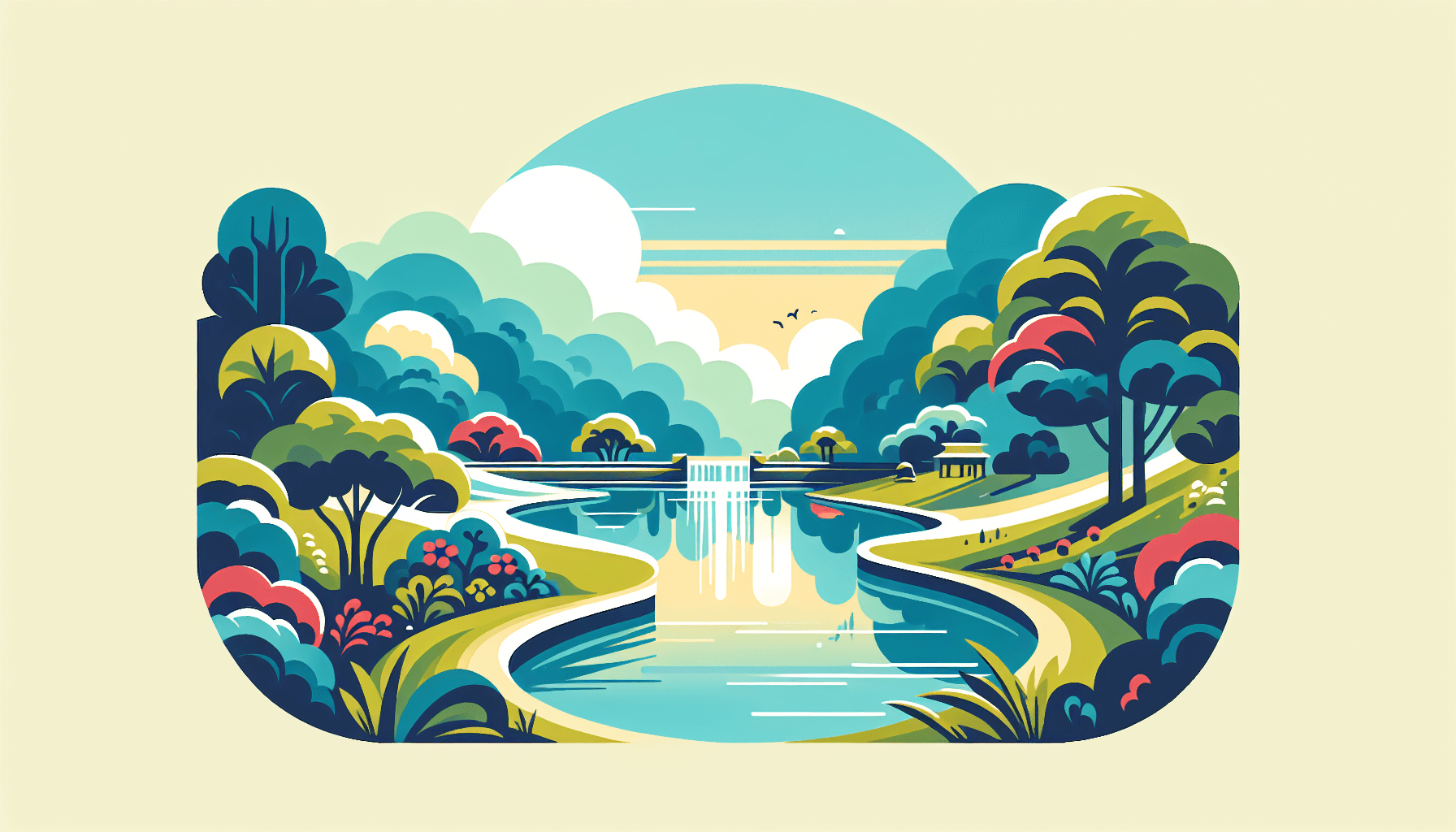 Moat in flat illustration style and white background, red #f47574, green #88c7a8, yellow #fcc44b, and blue #645bc8 colors.