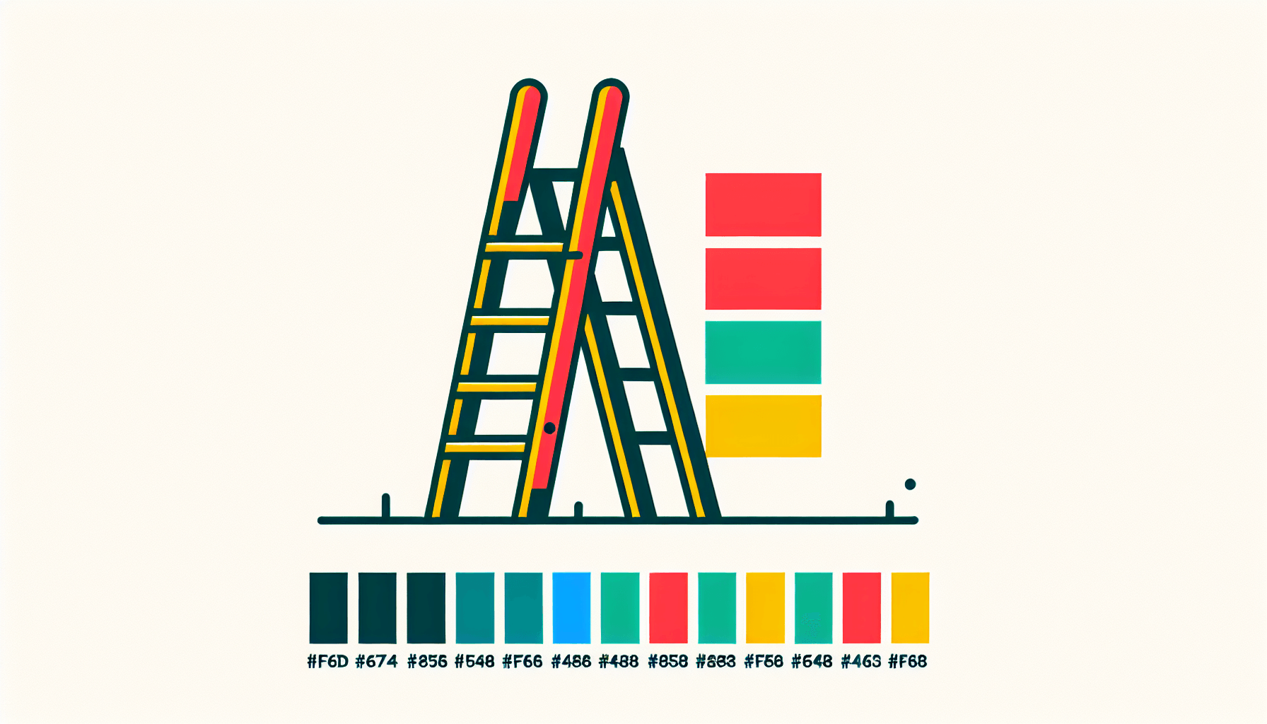 Ladder in flat illustration style and white background, red #f47574, green #88c7a8, yellow #fcc44b, and blue #645bc8 colors.