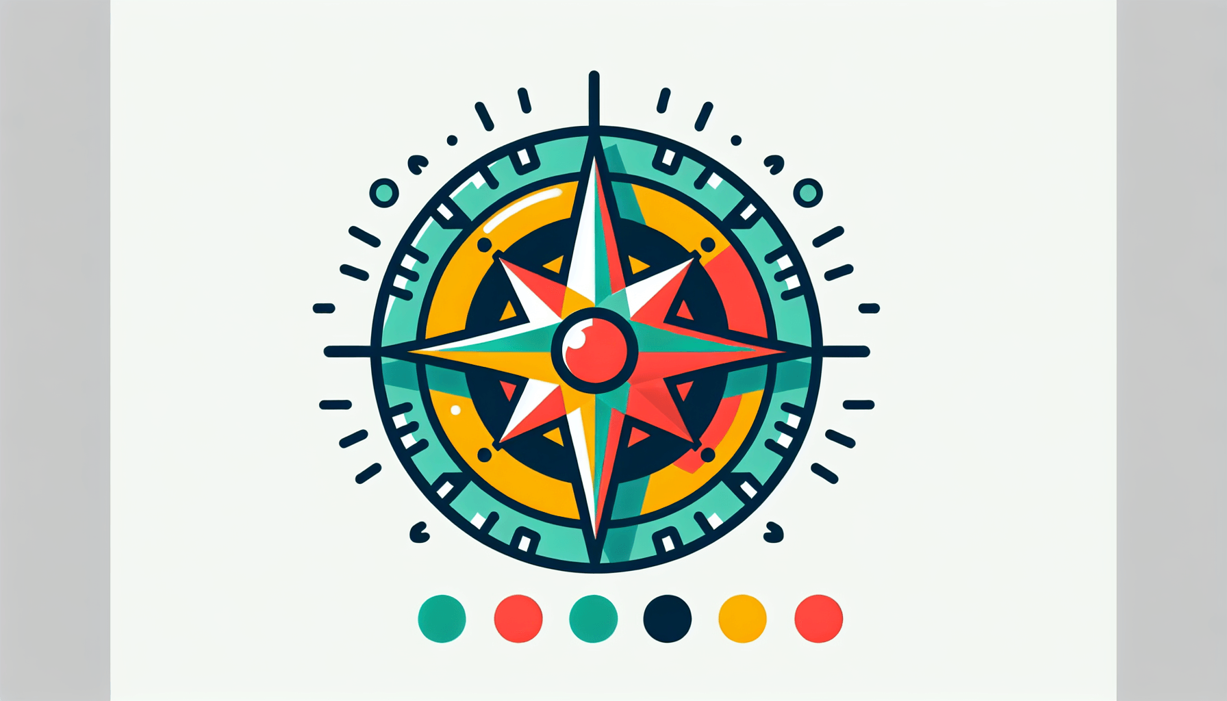 Compass in flat illustration style and white background, red #f47574, green #88c7a8, yellow #fcc44b, and blue #645bc8 colors.