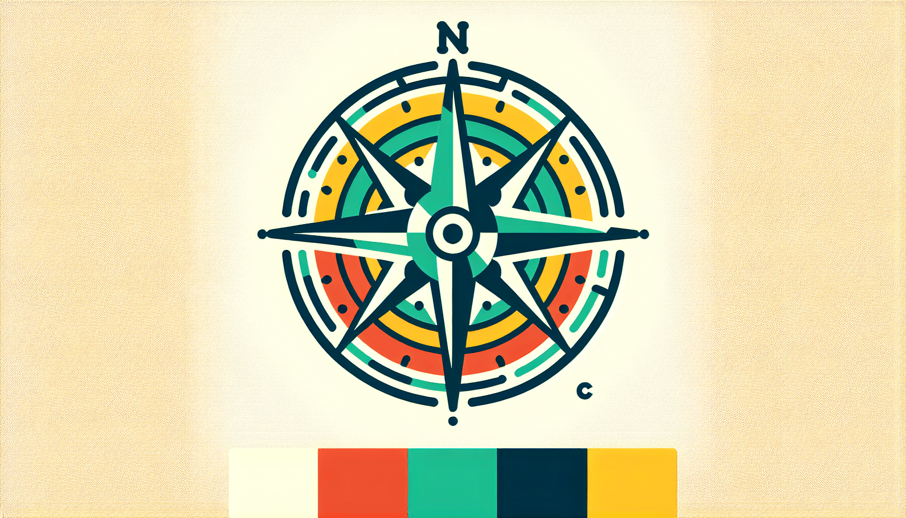 Compass in flat illustration style and white background, red #f47574, green #88c7a8, yellow #fcc44b, and blue #645bc8 colors.