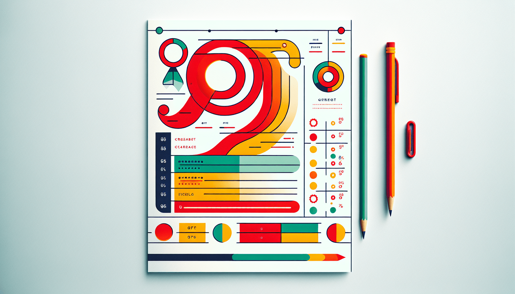 Report card in flat illustration style and white background, red #f47574, green #88c7a8, yellow #fcc44b, and blue #645bc8 colors.