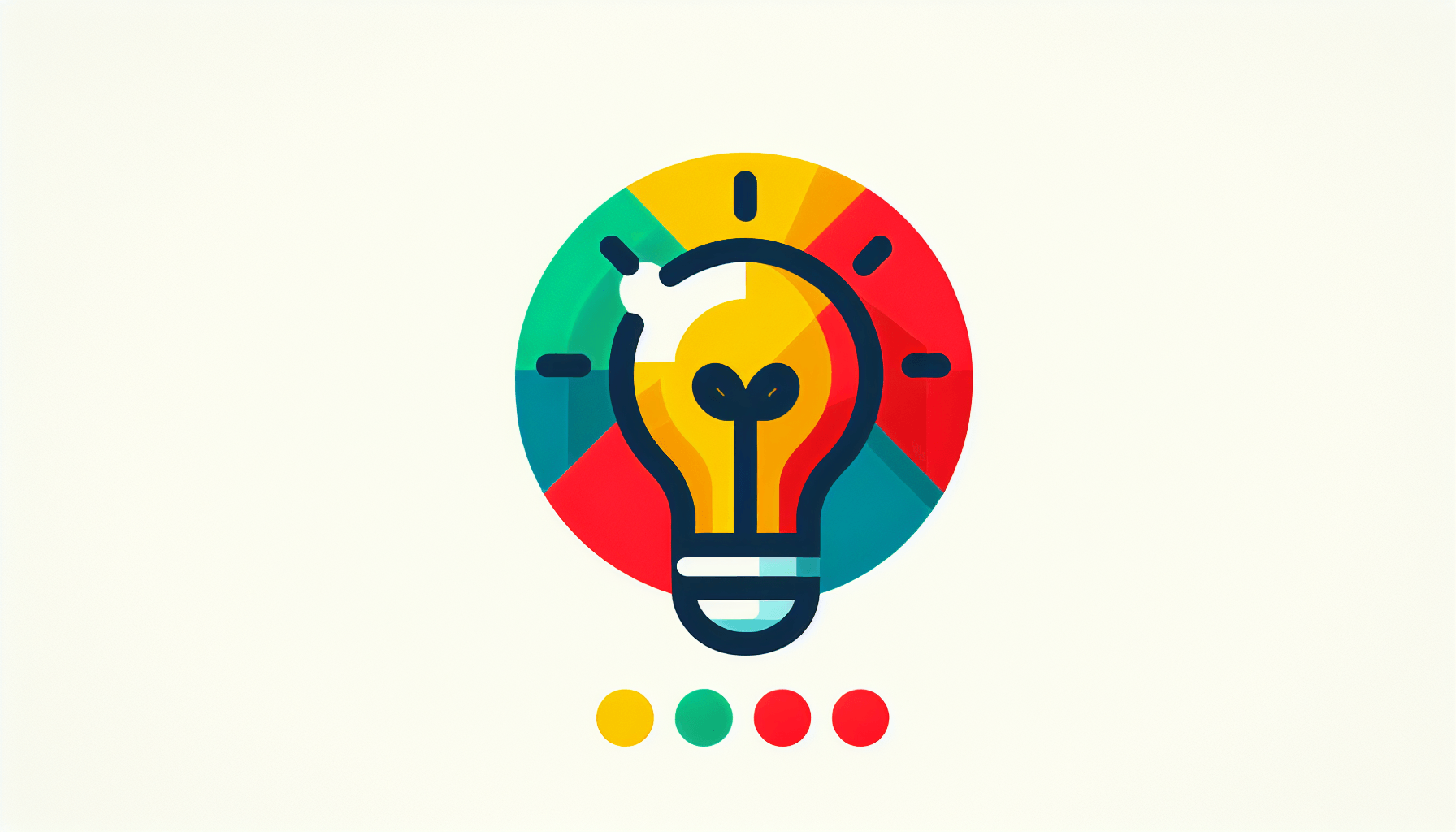 Lightbulb in flat illustration style and white background, red #f47574, green #88c7a8, yellow #fcc44b, and blue #645bc8 colors.
